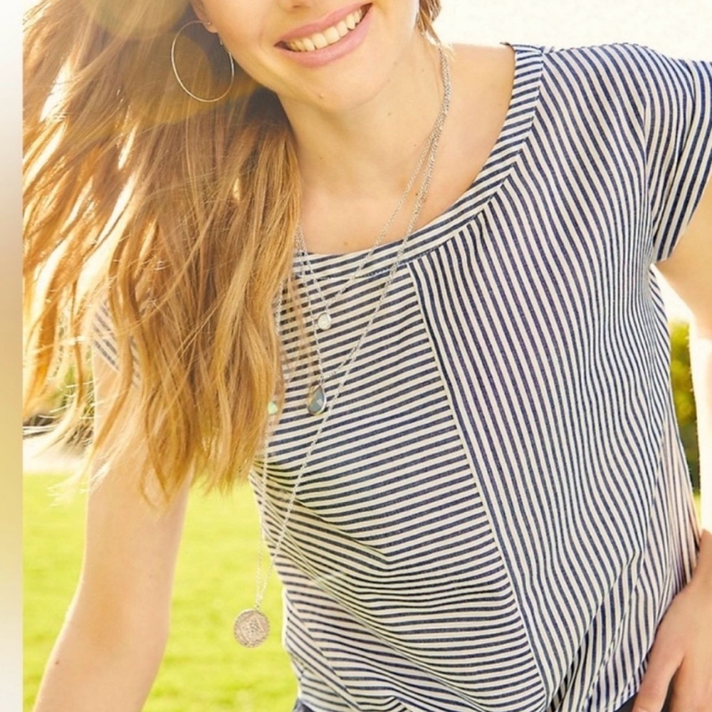 Maurices Navy and White Striped Short Sleeve Top